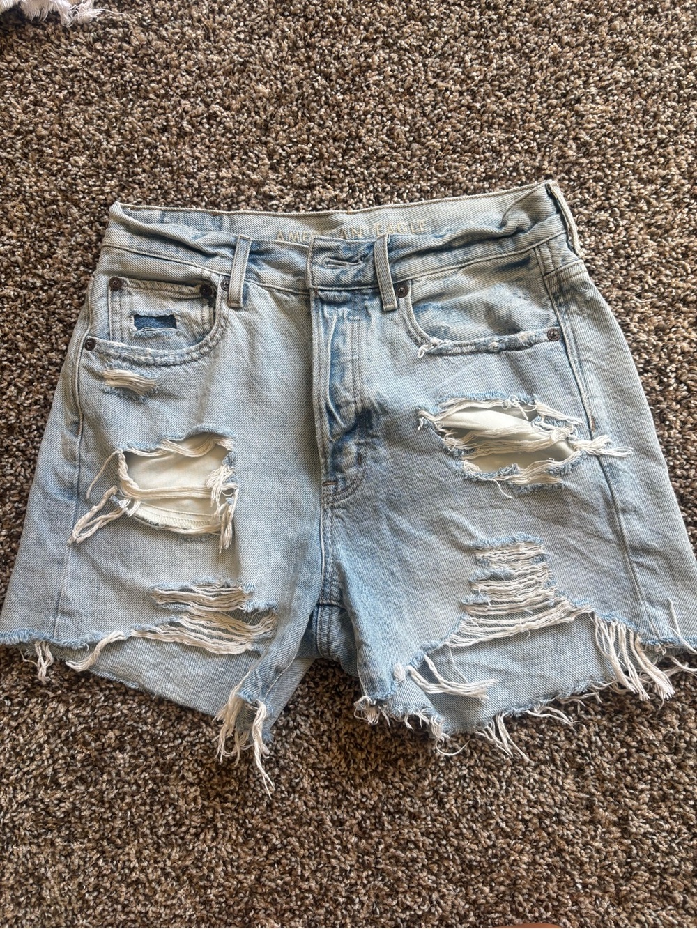 American Eagle Outfitters Light Blue Distressed Denim Shorts